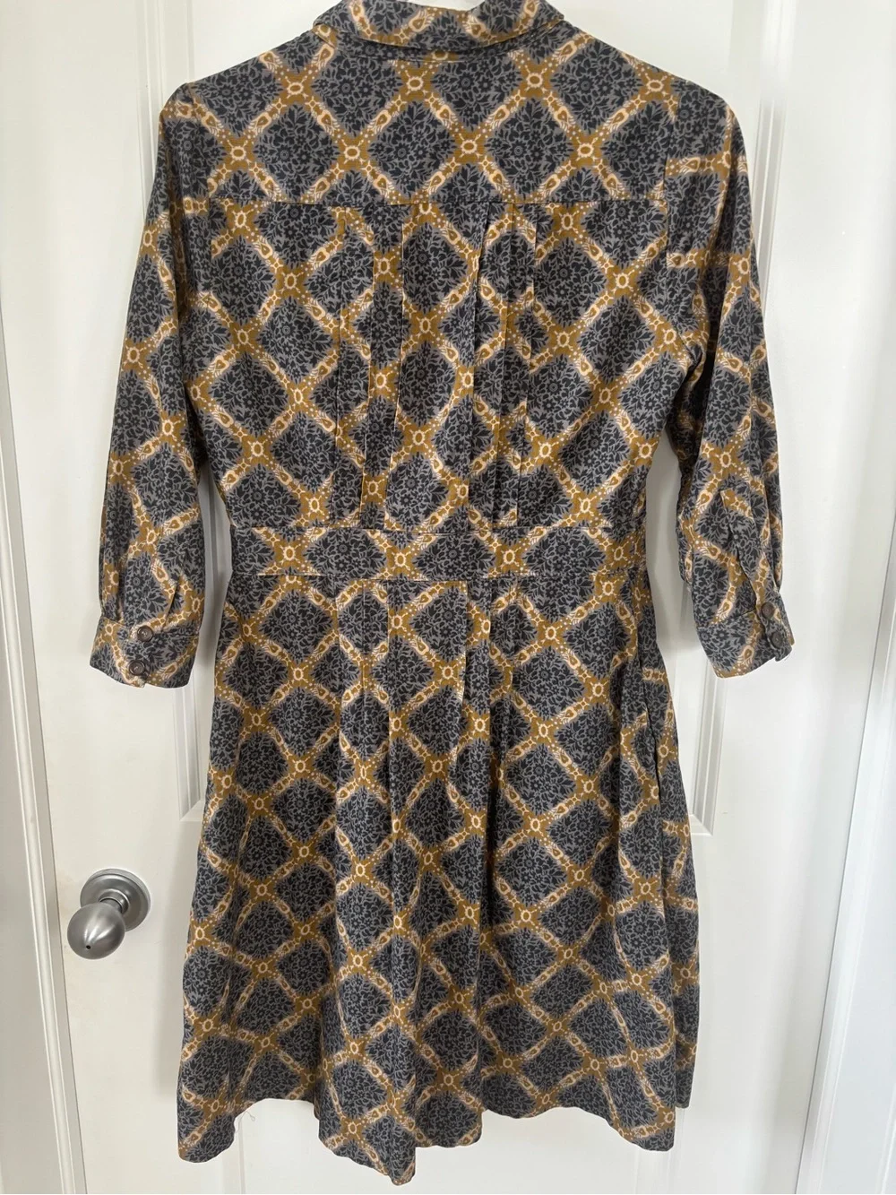 Maeve Blue and Gold Long-Sleeve Button-Front Corduroy Midi Dress - Picture 5 of 5